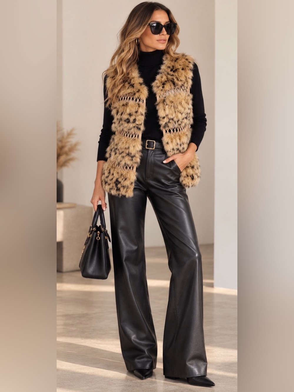 BCBG MaxAzria Fur Leopard Print Vest